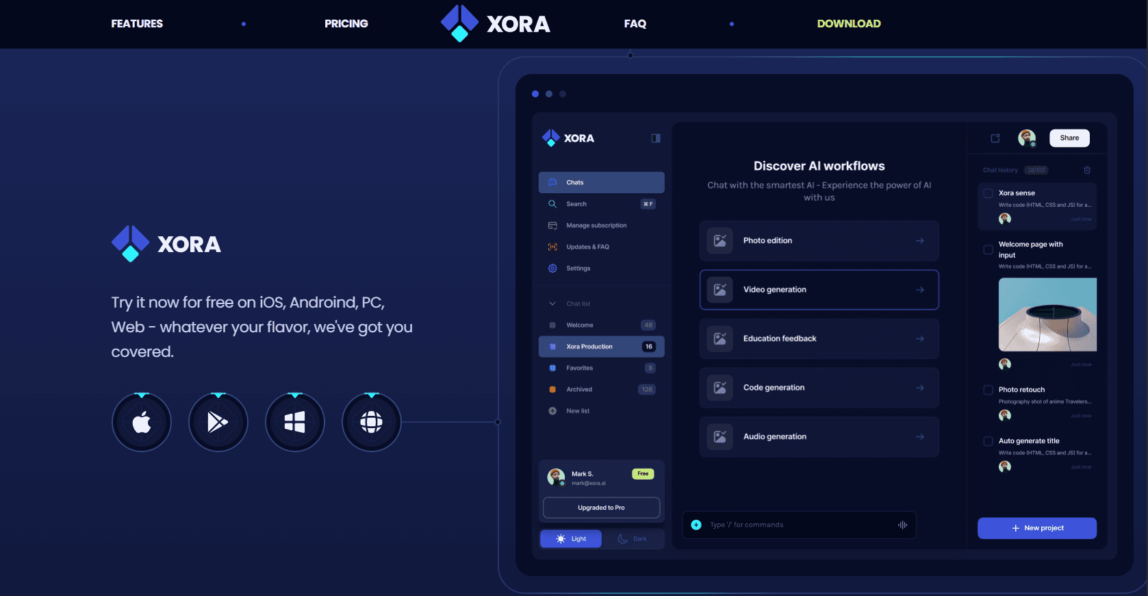 XORA Modern UI SaaS desktop preview